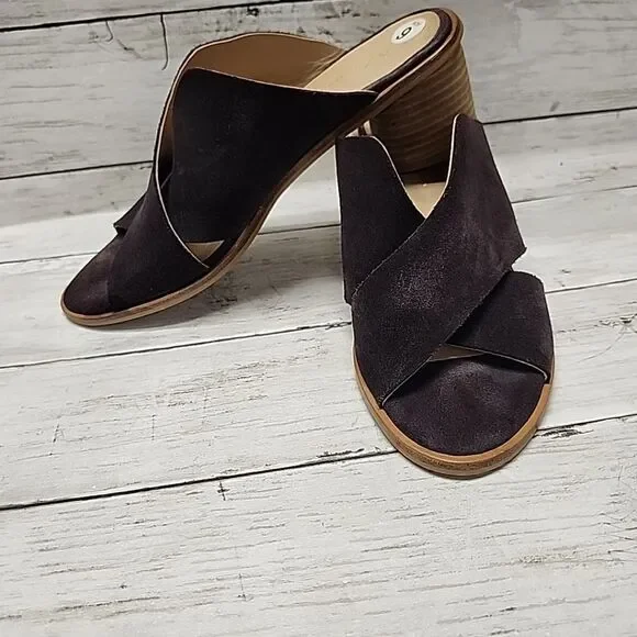 Anthropologie Criss-Cross Brown Suede Block Heel Slip-on Sandals Mules Sz 9 - Picture 5 of 10